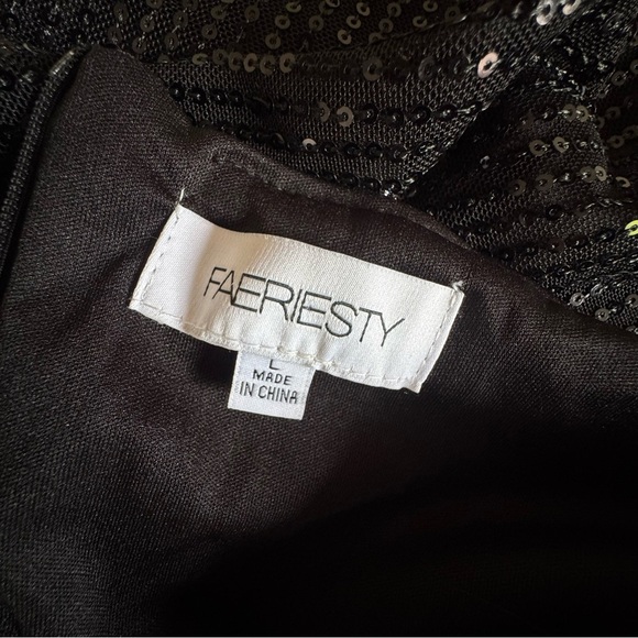 FAERIESTY Crisscross Cut Out Sequin Flare Leg Jumpsuit Size Large - Picture 10 of 12